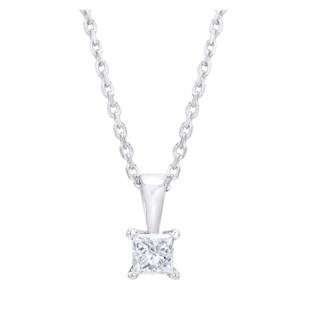 Princess Cut White Gold Solitaire Necklace
